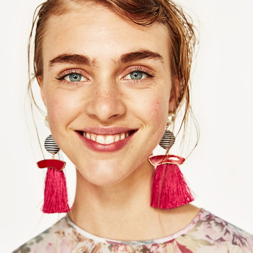 BE32 | Boho Pink Pearl Dangle Tassel Earrings